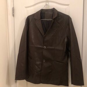 Brown 3 Button  Leather Jacket